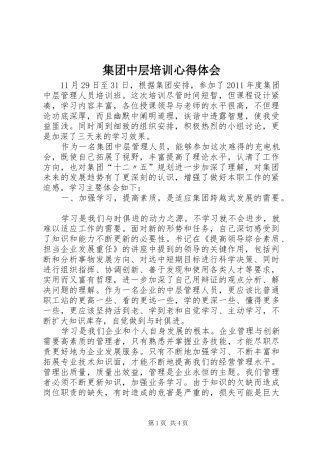 集团中层培训心得体会