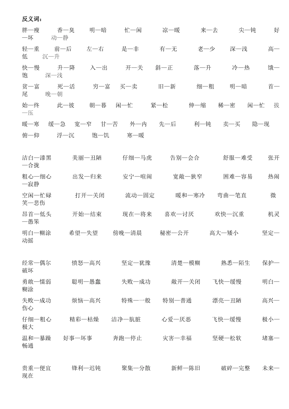 小学生近反义词大全_第1页