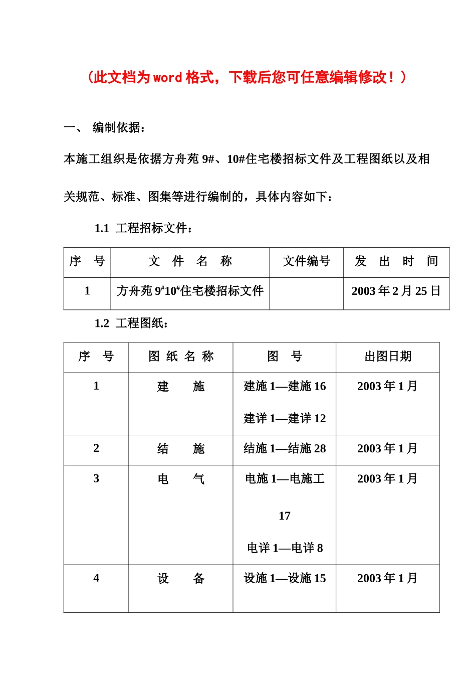 10#住宅楼施工组织设计完整版_第1页