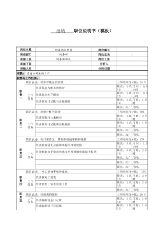某服装生产企业财务部出纳职位说明书