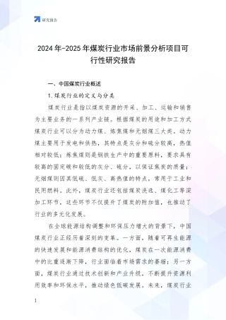 2024年-2025年煤炭行业市场前景分析项目可行性研究报告