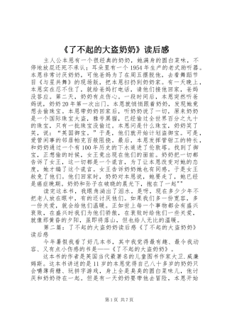 《了不起的大盗奶奶》读后感