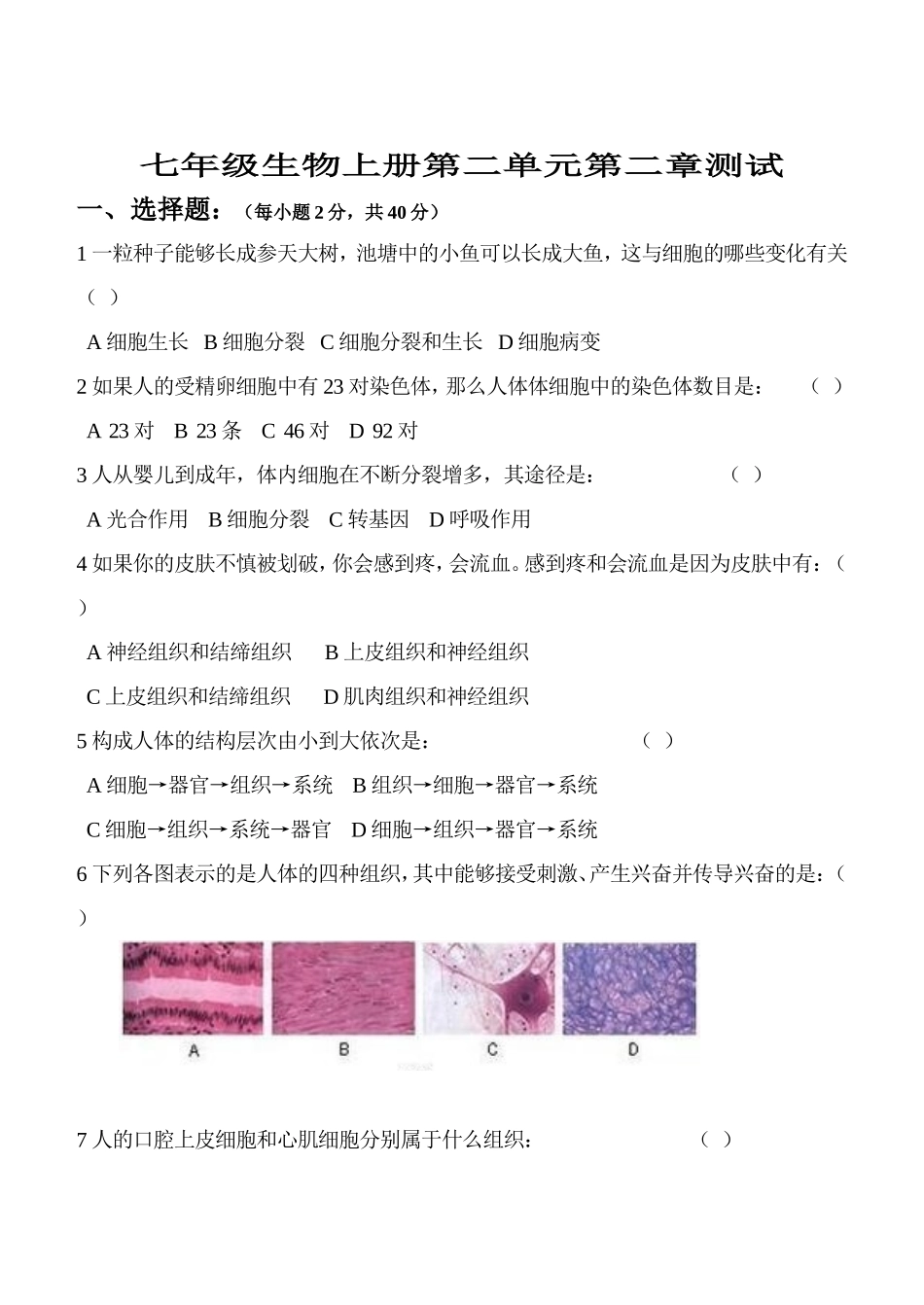 七年级上册第二单元第二章测试_第1页