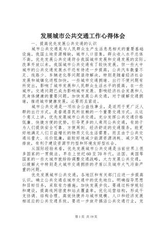 发展城市公共交通工作心得体会