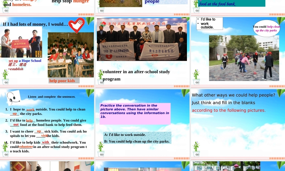 2014春季__新人教版八年级下英语I_will_help_clean_up_the_city_parks单元课件(全)