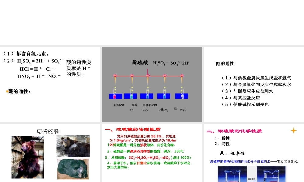 人教版必修1第四节硫酸、硝酸