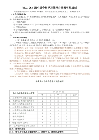 初二(6)班小组合作学习管理办法及奖惩及表格