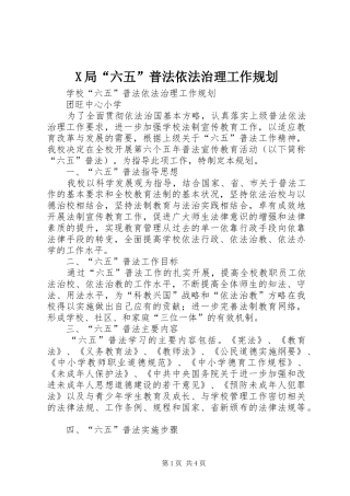 X局“六五”普法依法治理工作规划 