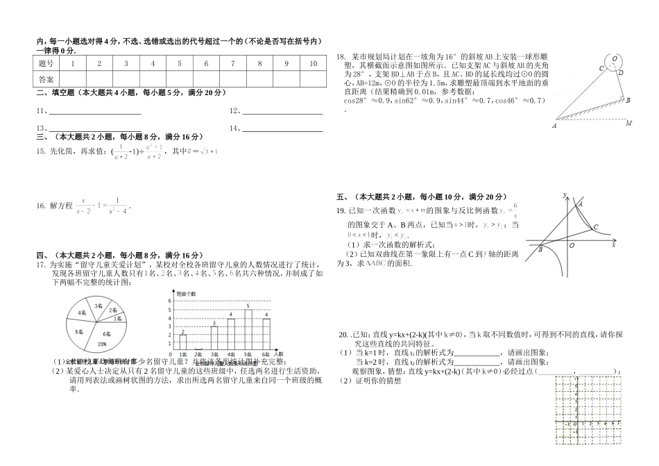 利辛中学模拟考试数学试卷_第2页