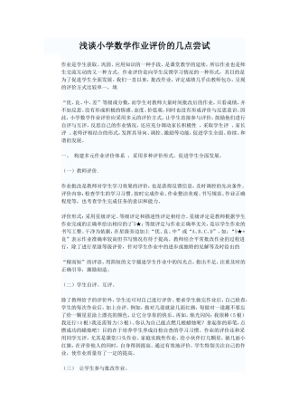 浅谈小学数学作业评价的几点尝试