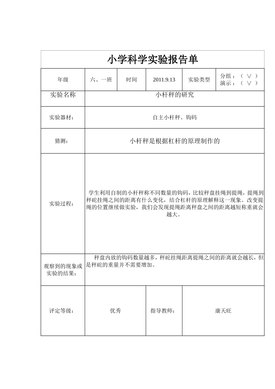 小学六年级上册科学实验报告[1]2_第3页