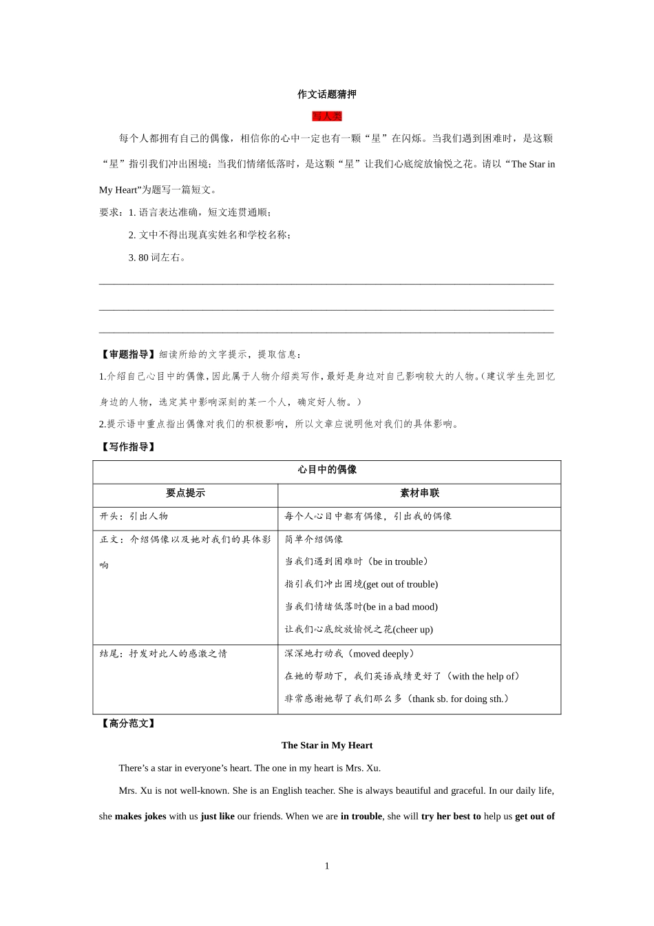 2015年中考英语复习红卷：作文话题猜押_第1页