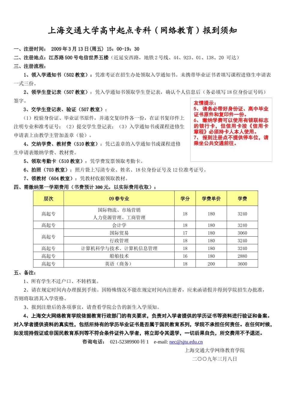 上海交通大学专科起点本科(网络教育)报到须知_第2页