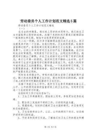 劳动委员个人工作计划范文精选5篇