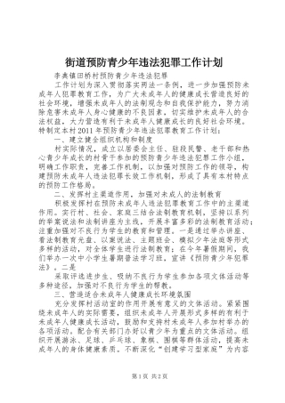 街道预防青少年违法犯罪工作计划 