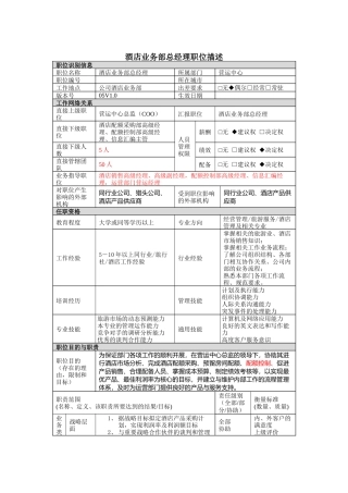 酒店业务部总经理岗位说明书