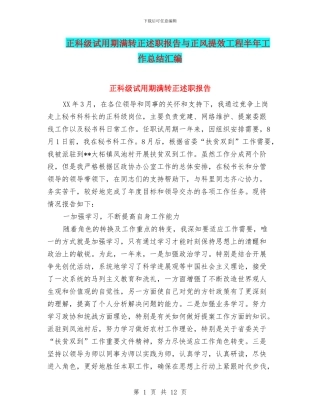正科级试用期满转正述职报告与正风提效工程半年工作总结汇编