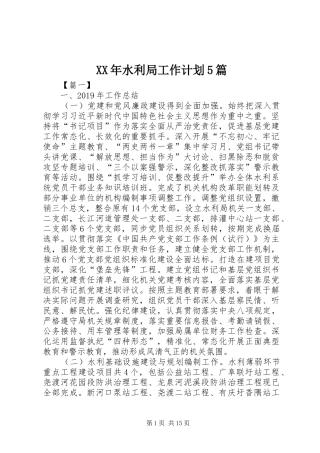 XX年水利局工作计划5篇