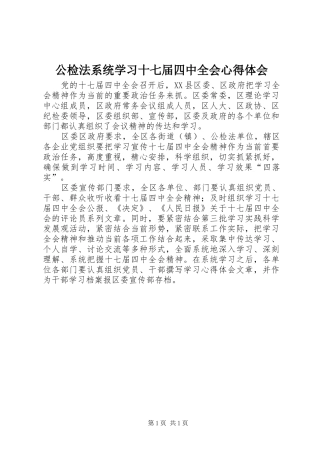 公检法系统学习十七届四中全会心得体会