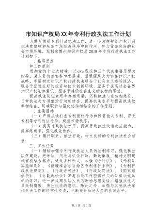 市知识产权局XX年专利行政执法工作计划 