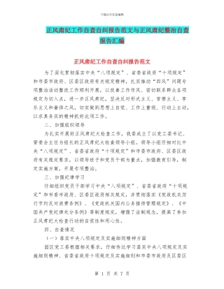 正风肃纪工作自查自纠报告范文与正风肃纪整治自查报告汇编