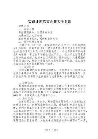 实践计划范文合集大全5篇