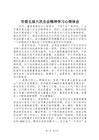 市委五届六次全会精神学习心得体会