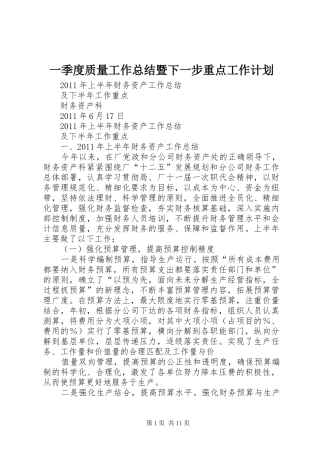 一季度质量工作总结暨下一步重点工作计划 