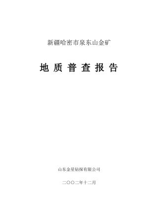 泉东山金矿地质普查报告正稿