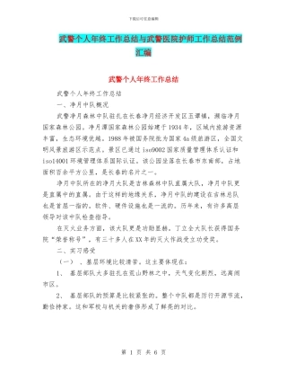 武警个人年终工作总结与武警医院护师工作总结范例汇编