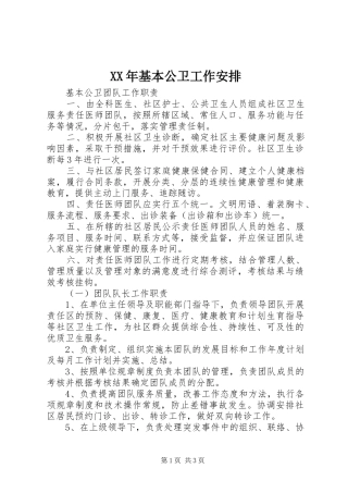 XX年基本公卫工作安排 