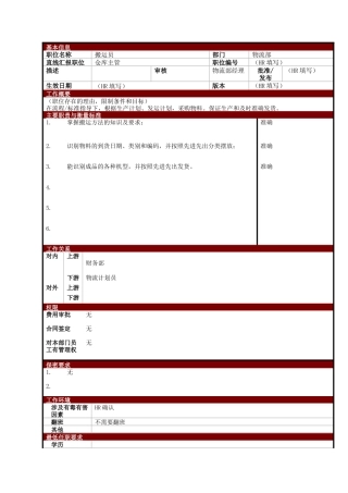 某大型电子公司物流部搬运员职位说明书