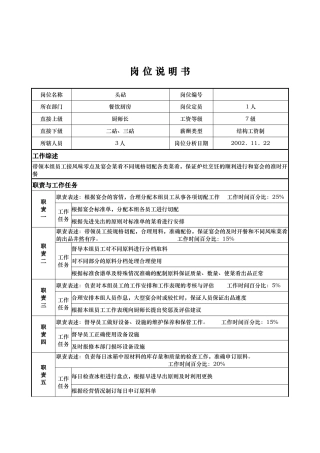 x国际大酒店餐饮部岗位说明书-头砧(doc)