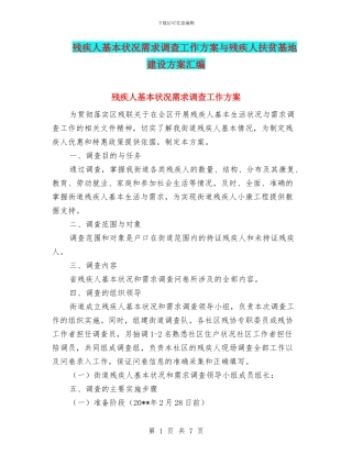 残疾人基本状况需求调查工作方案与残疾人扶贫基地建设方案汇编
