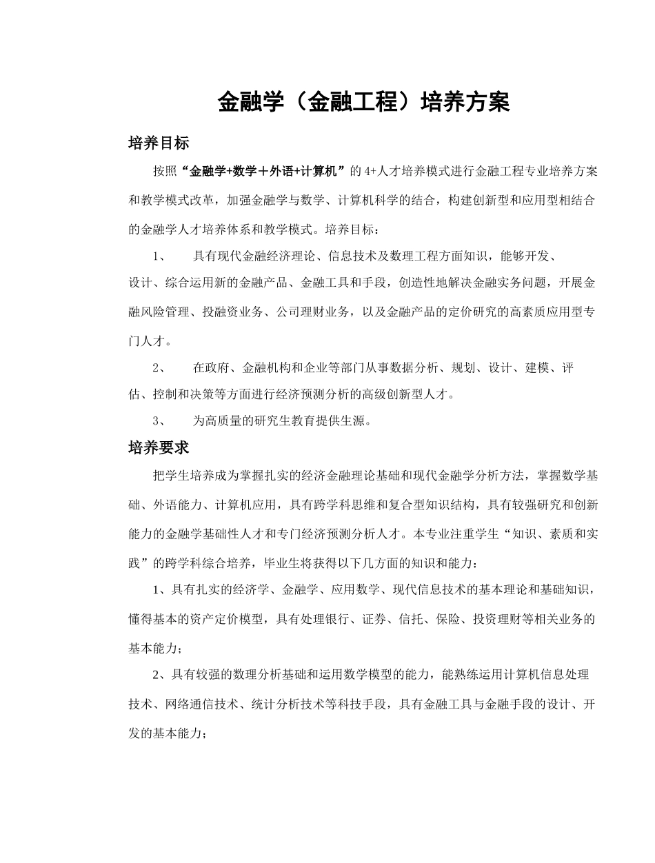 金融学金融工程培养方案_第1页