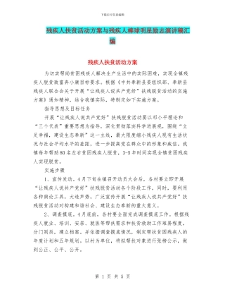 残疾人扶贫活动方案与残疾人棒球明星励志演讲稿汇编