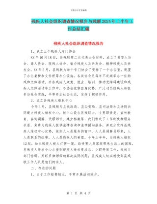 残疾人社会组织调查情况报告与残联2024年上半年工作总结汇编
