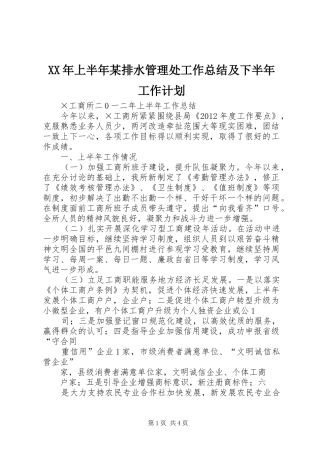 XX年上半年某排水管理处工作总结及下半年工作计划 