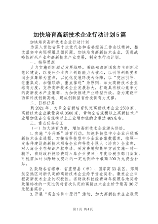 加快培育高新技术企业行动计划5篇