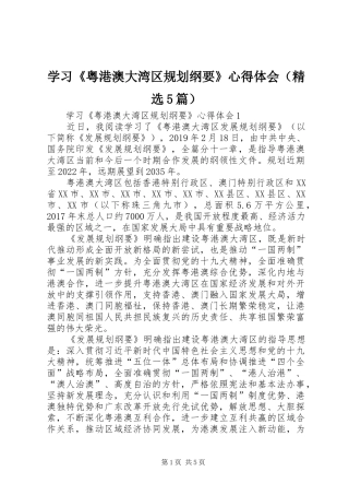 学习《粤港澳大湾区规划纲要》心得体会（精选5篇）
