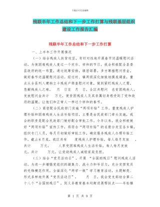 残联半年工作总结和下一步工作打算与残联基层组织建设工作报告汇编
