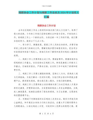 残联协会工作计划与残联工作总结及2024年计划范文汇编