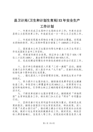 县卫计局(卫生和计划生育局)XX年安全生产工作计划 