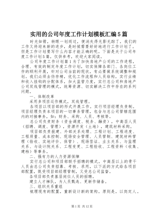 实用的公司年度工作计划模板汇编5篇
