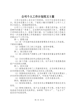 公司个人工作计划范文5篇