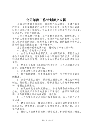 公司年度工作计划范文5篇