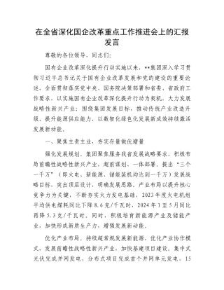 在全省深化国企改革重点工作推进会上的汇报发言