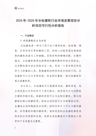 2024年-2025年水钻磨轮行业市场发展现状分析项目可行性分析报告