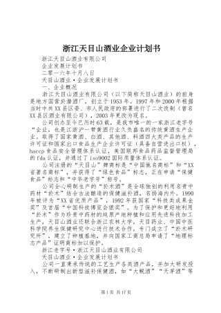 浙江天目山酒业企业计划书 