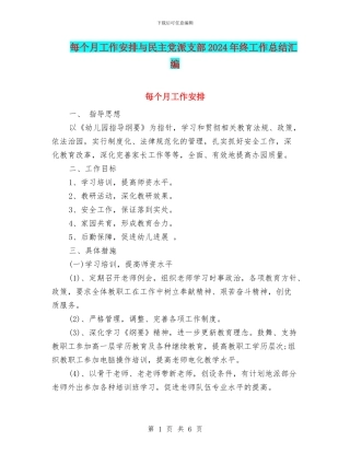 每个月工作安排与民主党派支部2024年终工作总结汇编